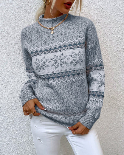 Half Turtleneck Snowflake Pullover Sweater