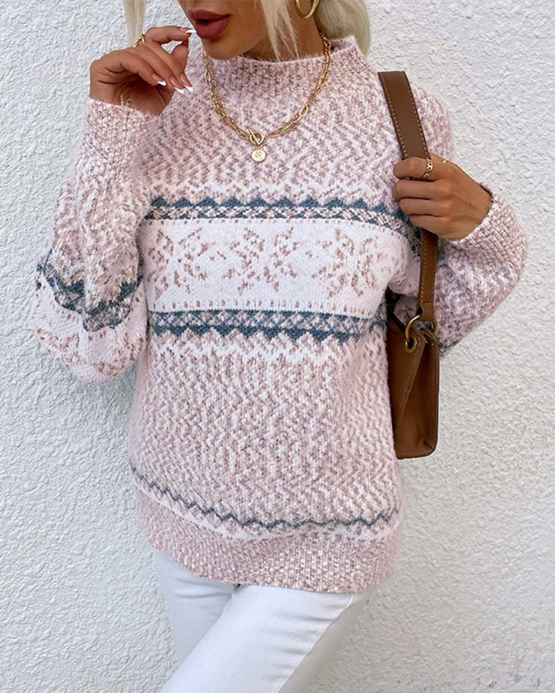Half Turtleneck Snowflake Pullover Sweater